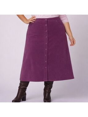 20W • Woman Within • Corduroy Skirt - Deep Claret Purple Button-Down Skirt